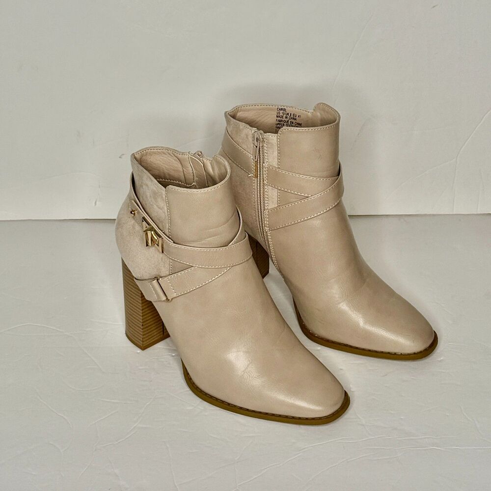 JustFab Carol Block Heeled Bootie Color Eggshell Womens Size 10 M